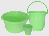Kuber Industries 3 Pieces Plastic Bucket, Mug & Tub Set (Green)